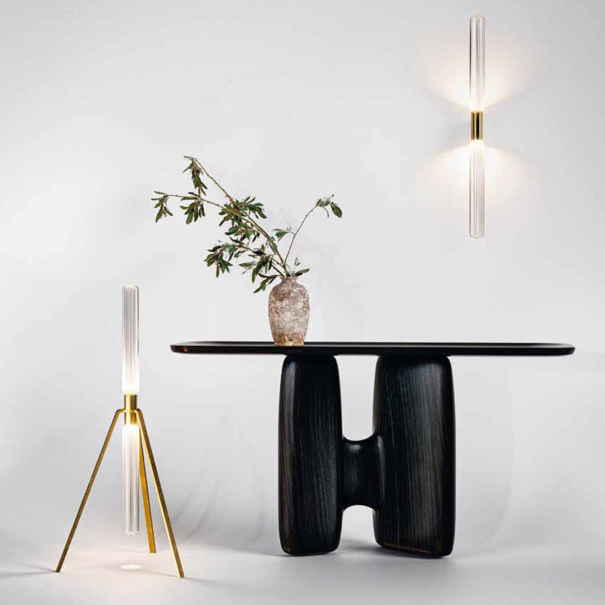 Cipher Crystal LED Floor Lamp in Gold for Modern Interiors