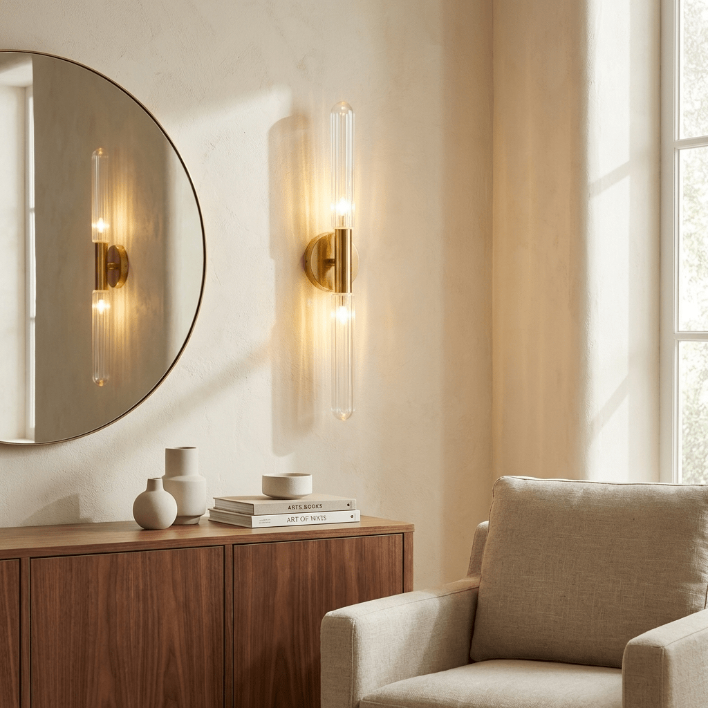 Cipher Wall Light – Hand-Blown Crystal LED Sconce in Gold