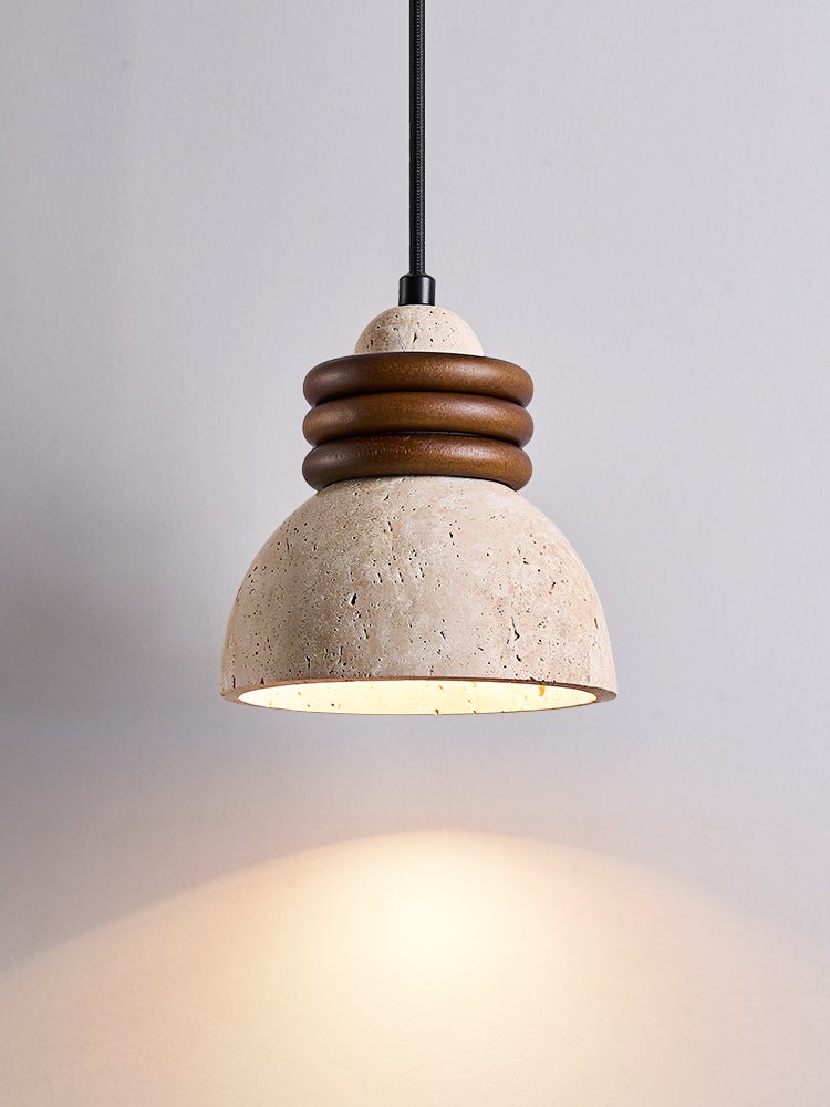 Circoa Loop Pendant Light in Yellow Travertine and Walnut Wood