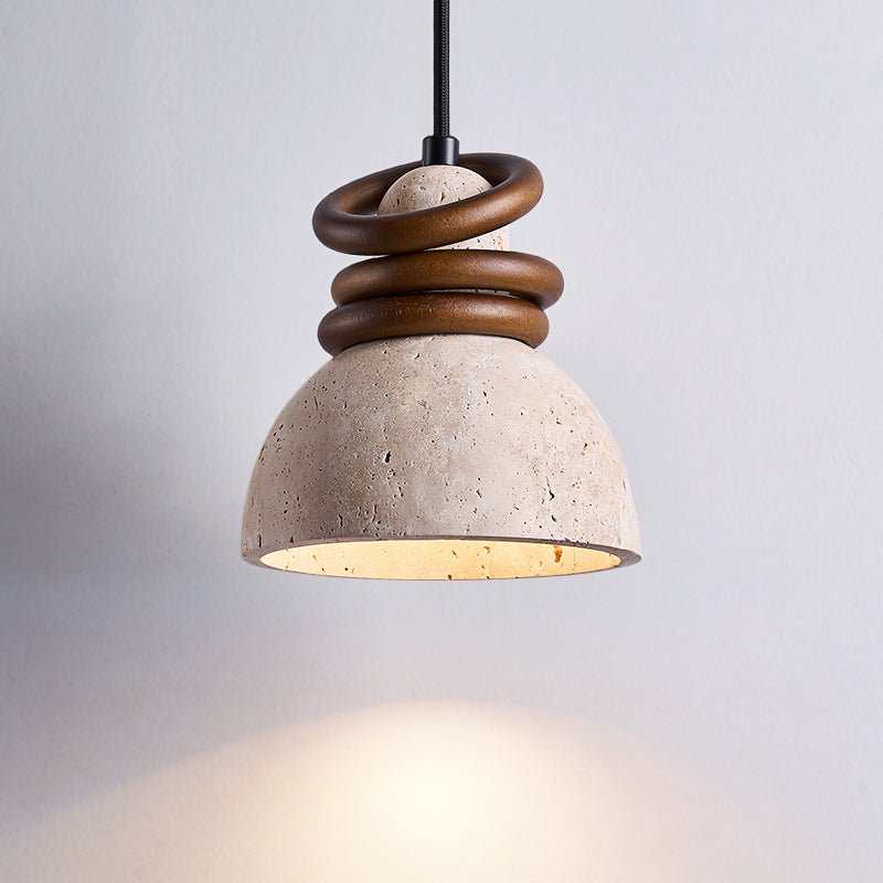Circoa Loop Pendant Light in Yellow Travertine and Walnut Wood