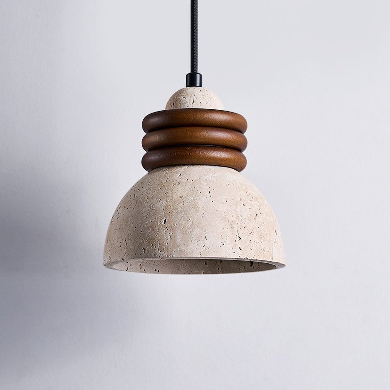 Circoa Loop Pendant Light in Yellow Travertine and Walnut Wood