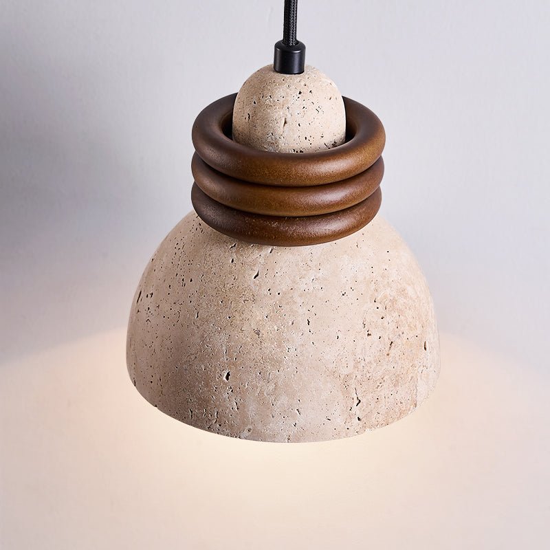 Circoa Loop Pendant Light in Yellow Travertine and Walnut Wood