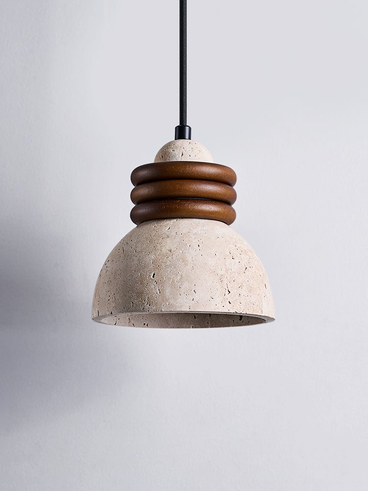 Circoa Loop Pendant Light in Yellow Travertine and Walnut Wood