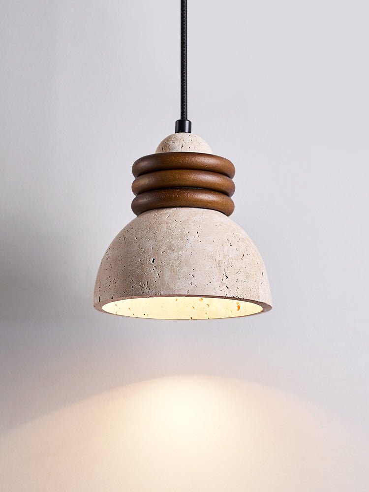 Circoa Loop Pendant Light in Yellow Travertine and Walnut Wood