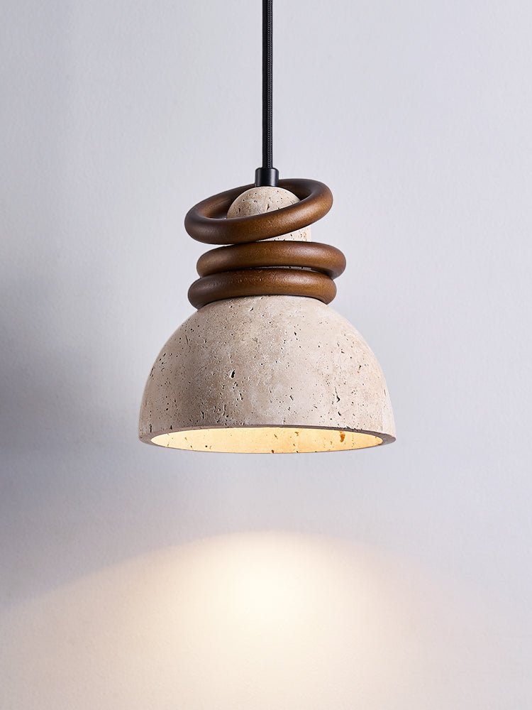 Circoa Loop Pendant Light in Yellow Travertine and Walnut Wood