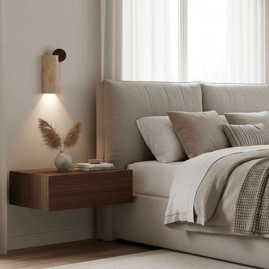 Travertine Wall Sconce with Wood Accent – Modern Minimalist Lighting