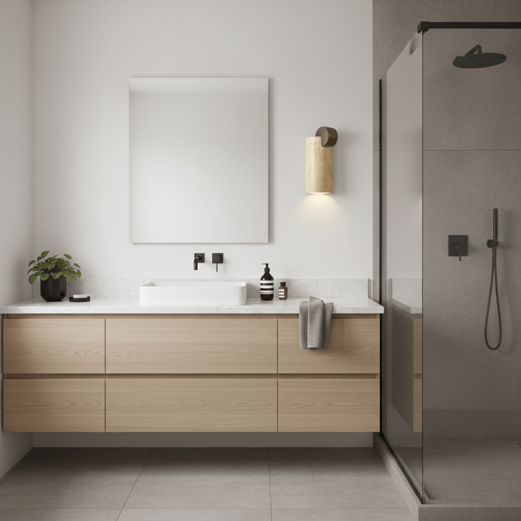 Travertine Wall Sconce with Wood Accent – Modern Minimalist Lighting