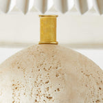 Cirra Sculptural Travertine Table Lamp with Linen Shade