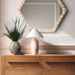 Cirra Sculptural Travertine Table Lamp with Linen Shade
