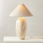 Cirra Sculptural Travertine Table Lamp with Linen Shade