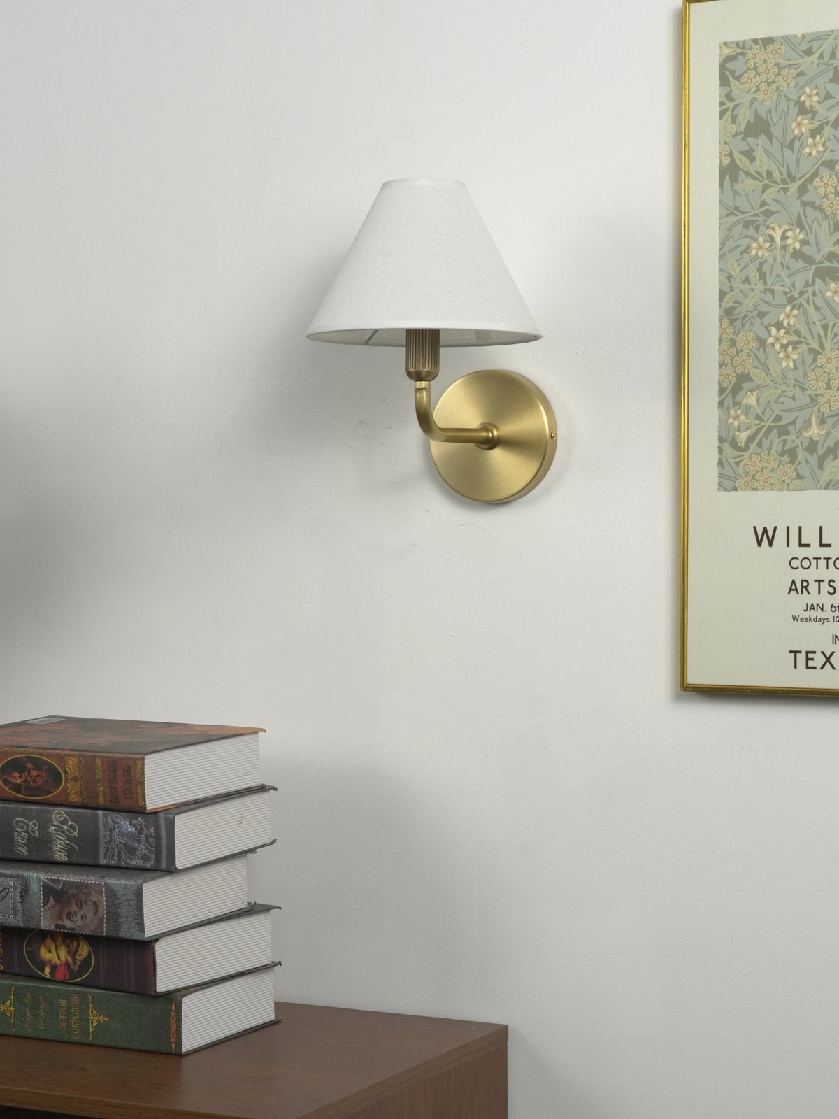 Clara Brass Wall Sconce – Elegant Fabric Shade for Bedroom & Living Room