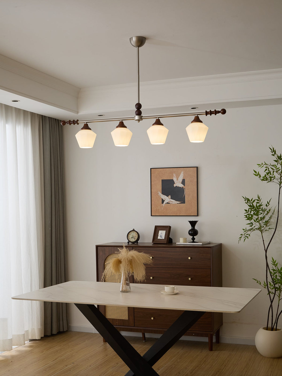 Clarabelle Six-Light Wood and Glass Linear Chandelier