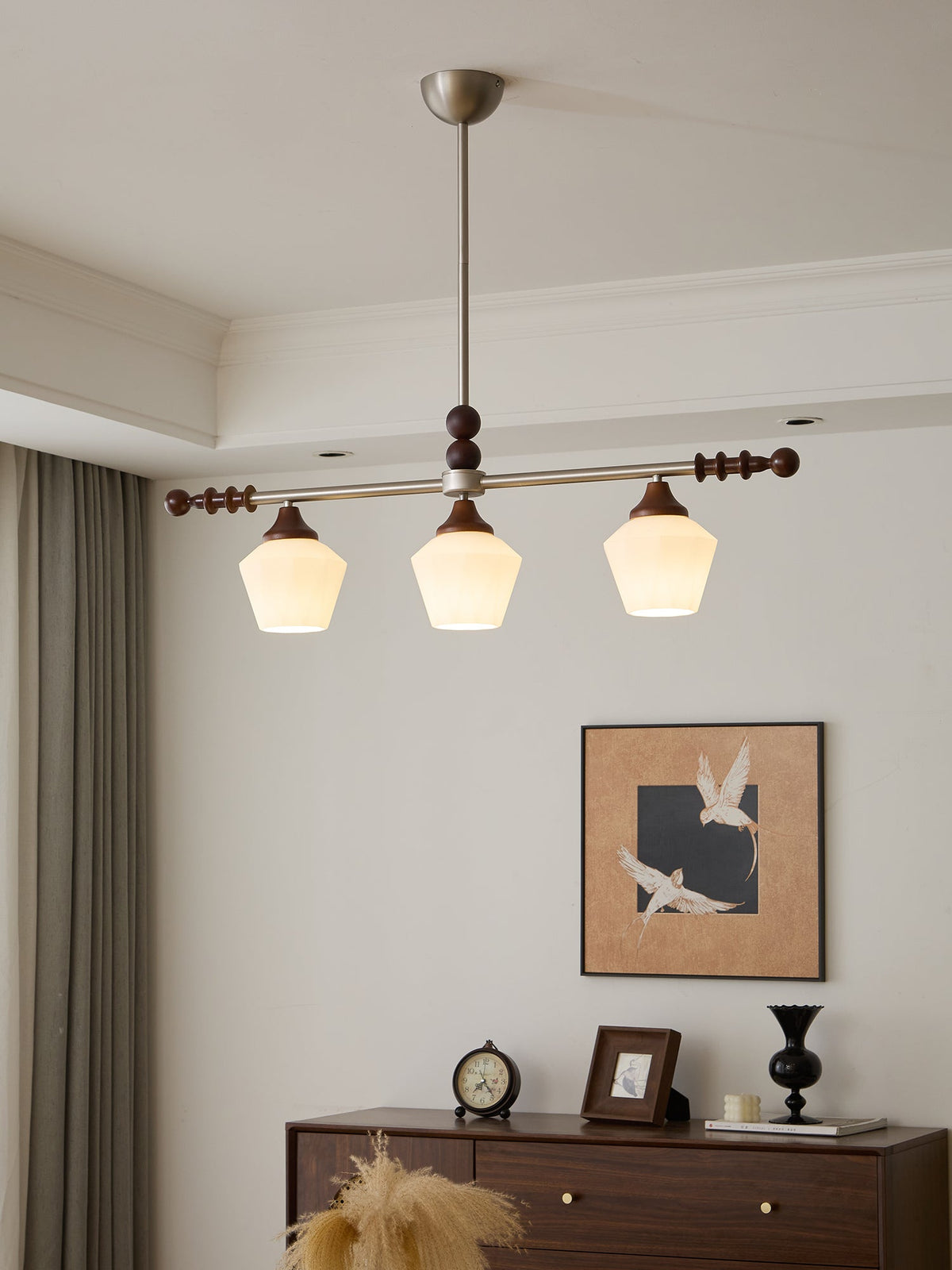 Clarabelle Six-Light Wood and Glass Linear Chandelier