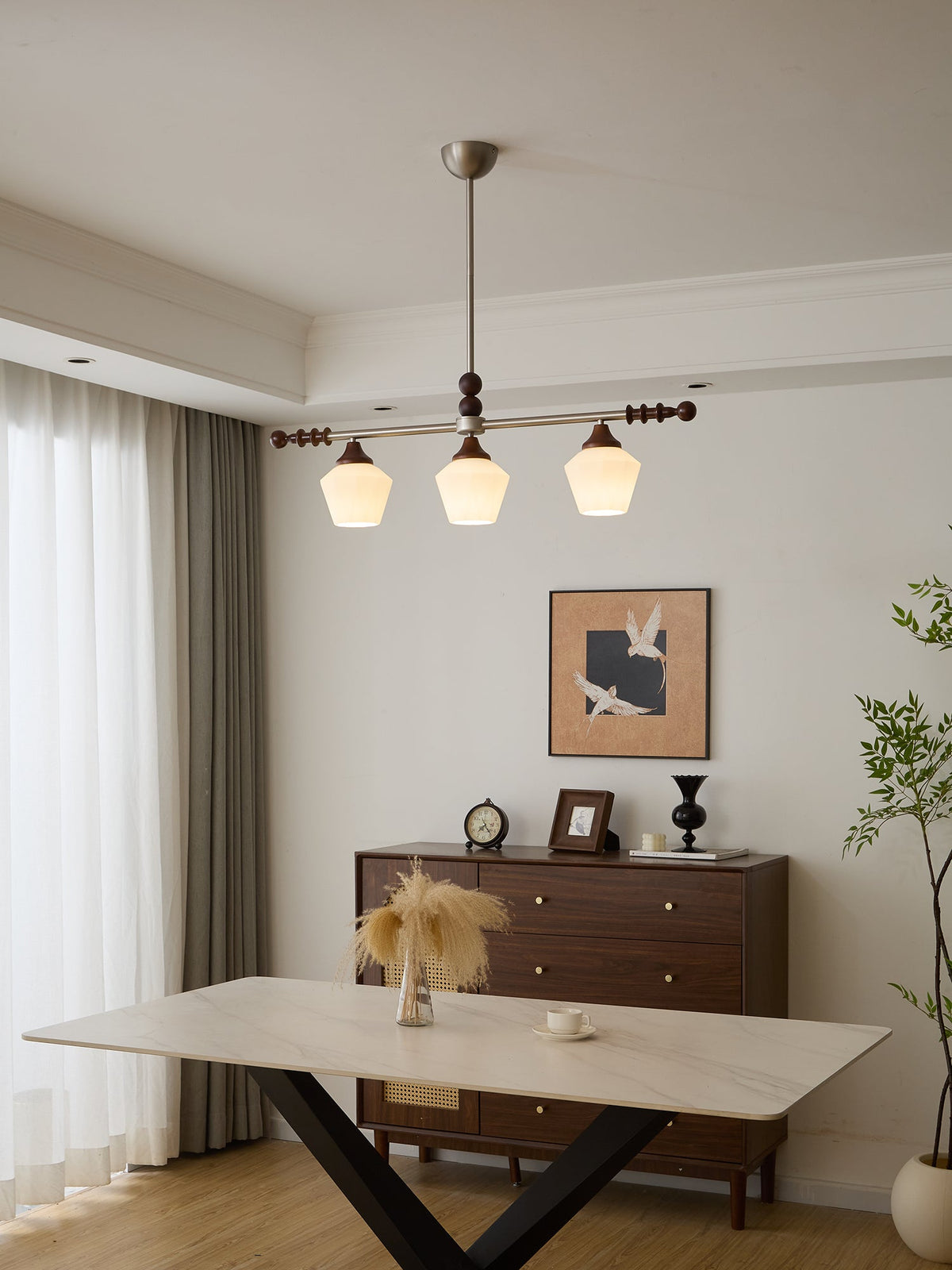 Clarabelle Six-Light Wood and Glass Linear Chandelier