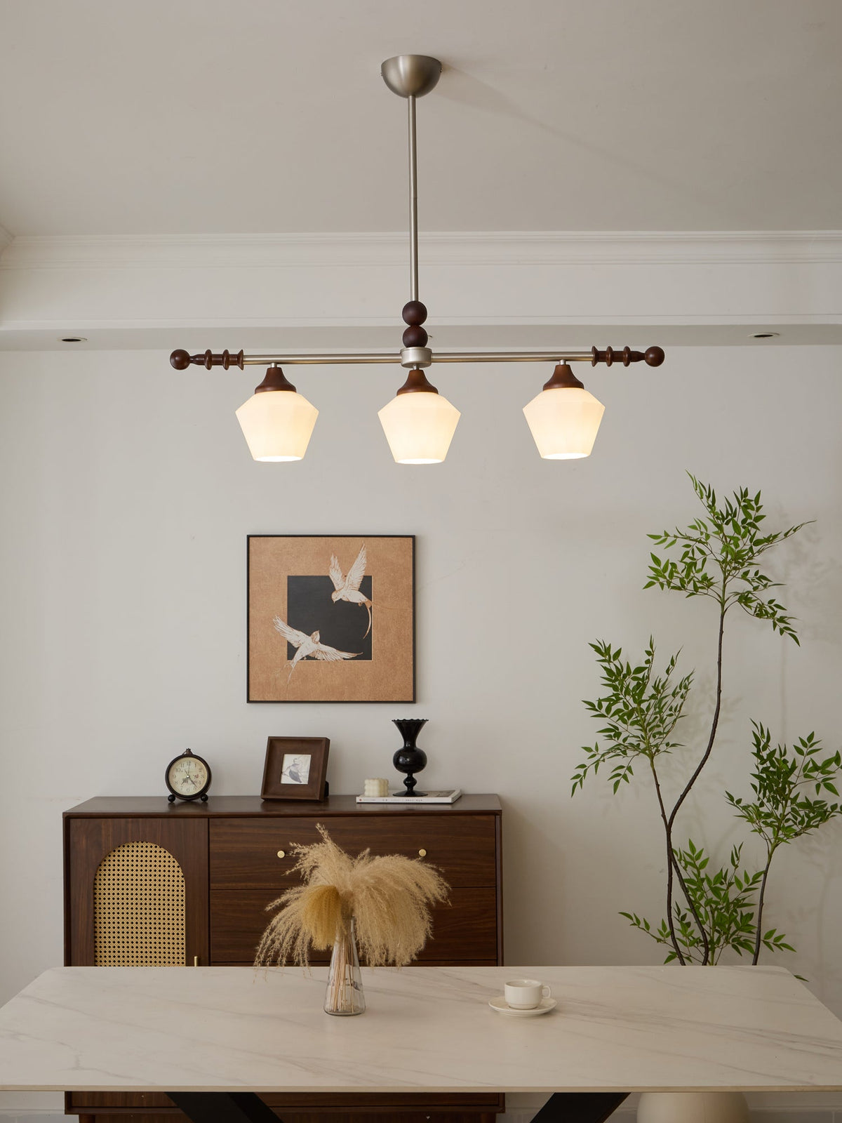 Clarabelle Six-Light Wood and Glass Linear Chandelier
