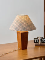 Claremont Plaid Table Lamp – Walnut Wood & Beige Fabric Shade