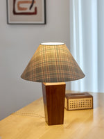 Claremont Plaid Table Lamp – Walnut Wood & Beige Fabric Shade