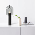 Clarine Smoked Glass Table Lamp in Black Metal