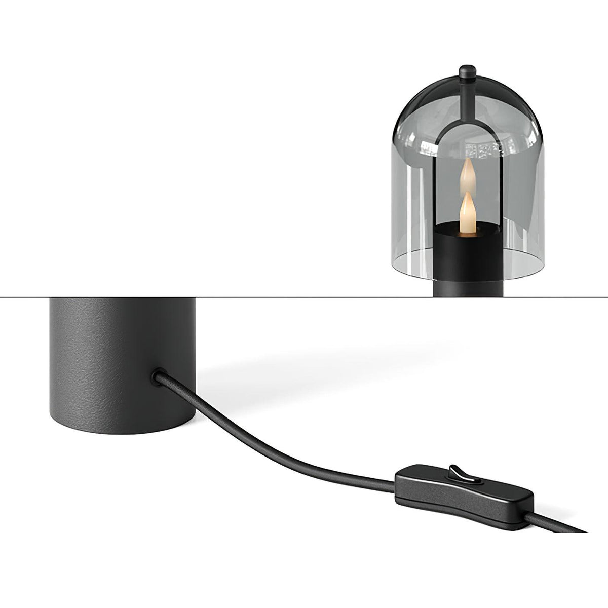 Clarine Smoked Glass Table Lamp in Black Metal