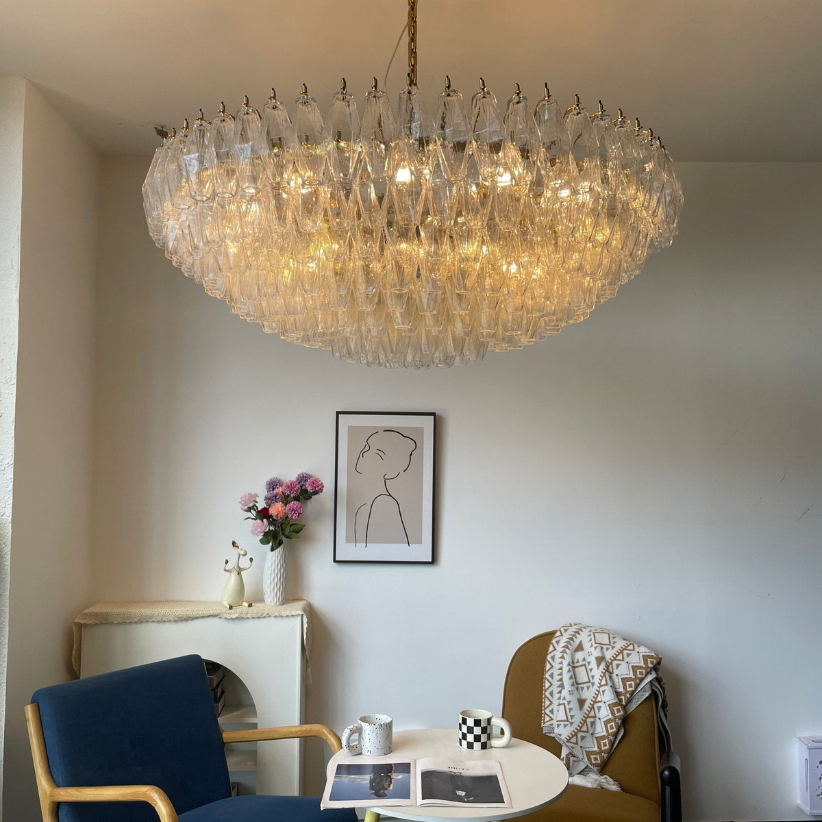 Clear Sorrento Chandelier — 47" Wide Tiered Glass Pendant Light