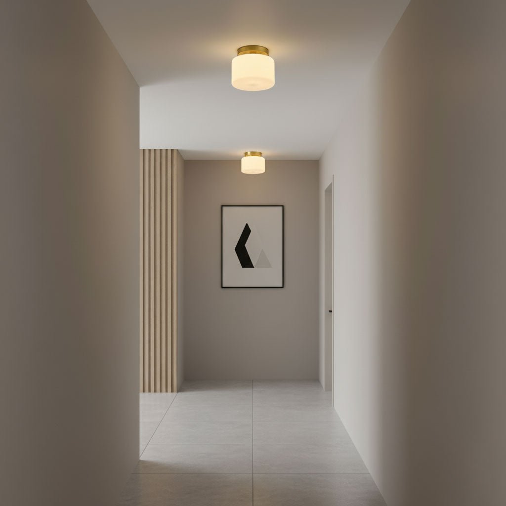 Clinio Flush Mount Ceiling Light in Brass and Opal Glass