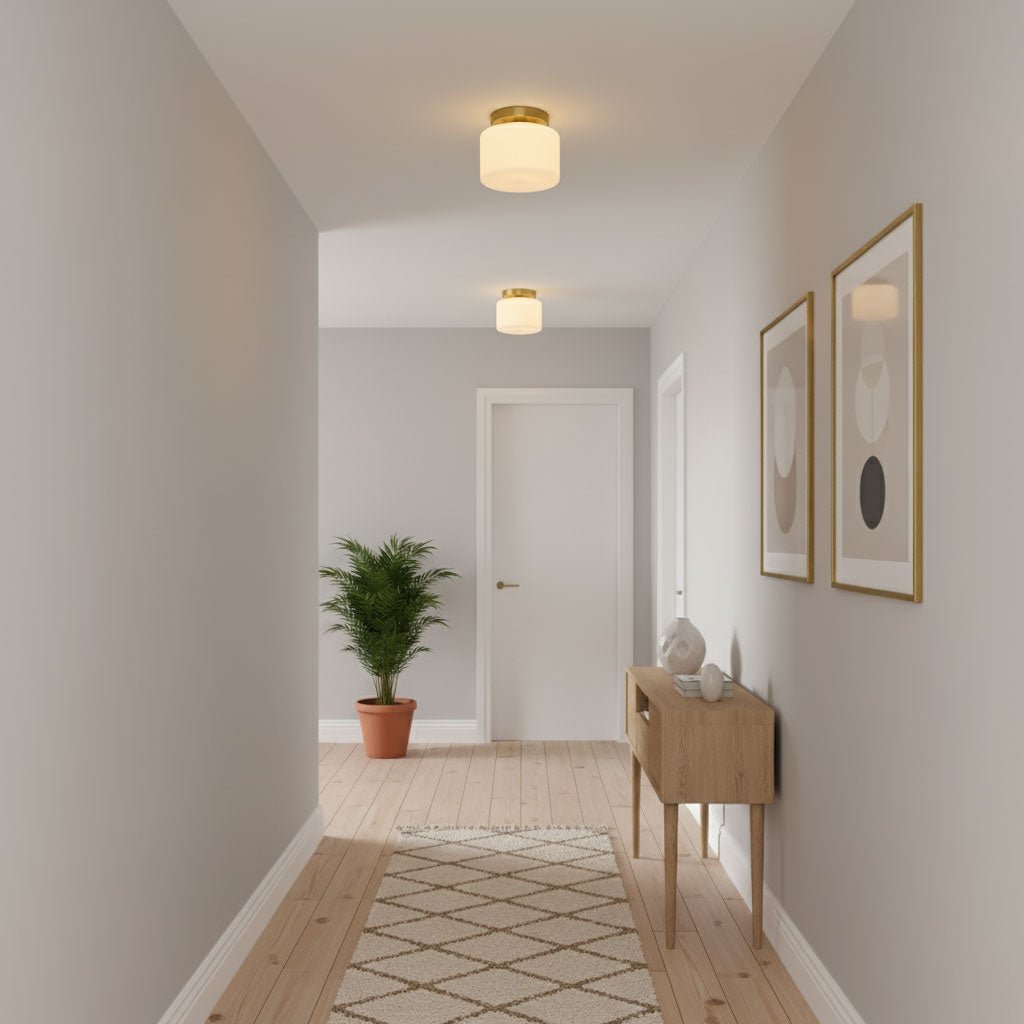 Clinio Flush Mount Ceiling Light in Brass and Opal Glass