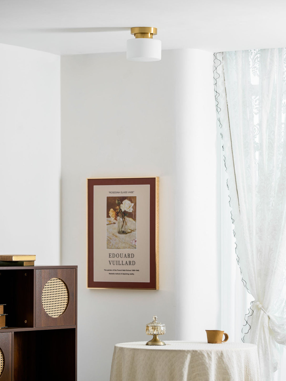 Clinio Flush Mount Ceiling Light in Brass and Opal Glass