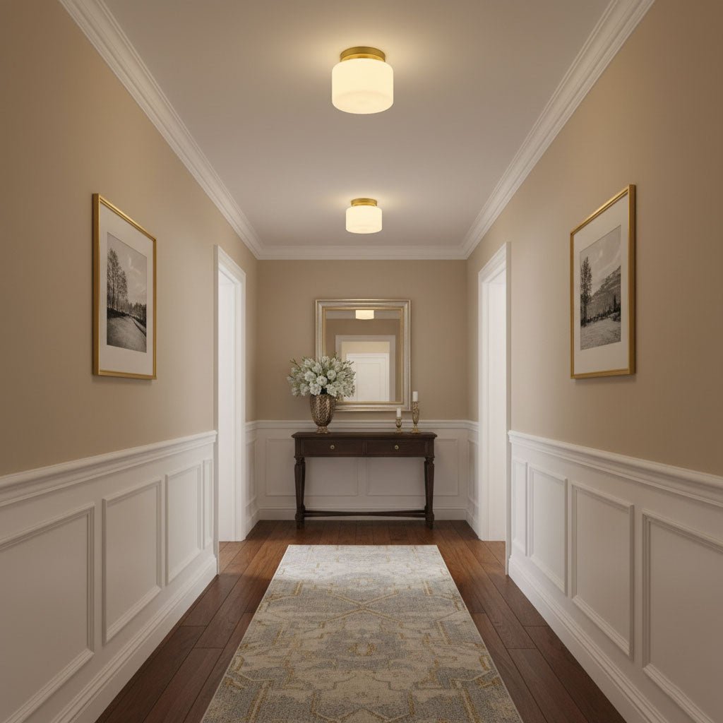 Clinio Flush Mount Ceiling Light in Brass and Opal Glass