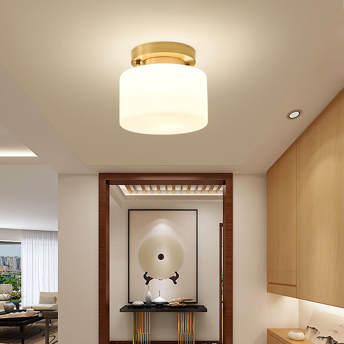 Clinio Flush Mount Ceiling Light in Brass and Opal Glass