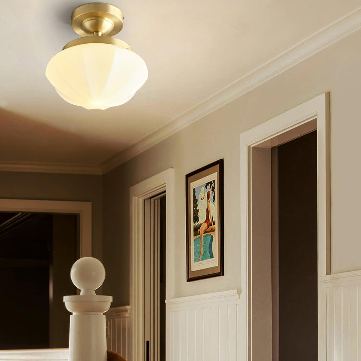 Clinio Flush Mount Ceiling Light in Brass and Opal Glass