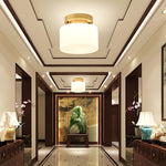 Clinio Flush Mount Ceiling Light in Brass and Opal Glass