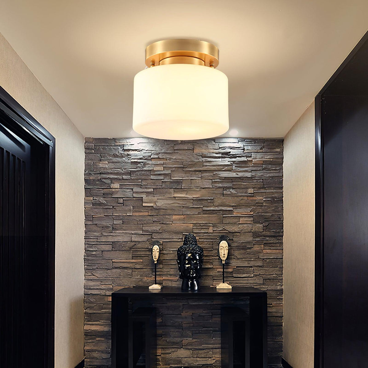 Clinio Flush Mount Ceiling Light in Brass and Opal Glass