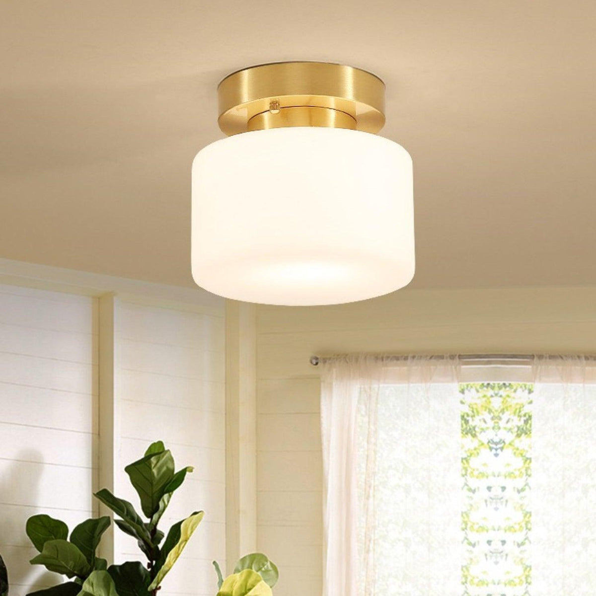 Clinio Flush Mount Ceiling Light in Brass and Opal Glass
