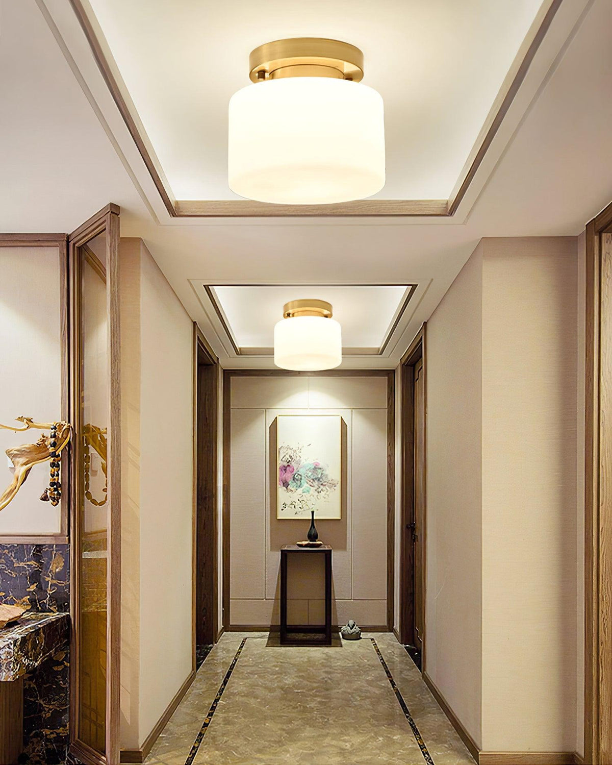 Clinio Flush Mount Ceiling Light in Brass and Opal Glass