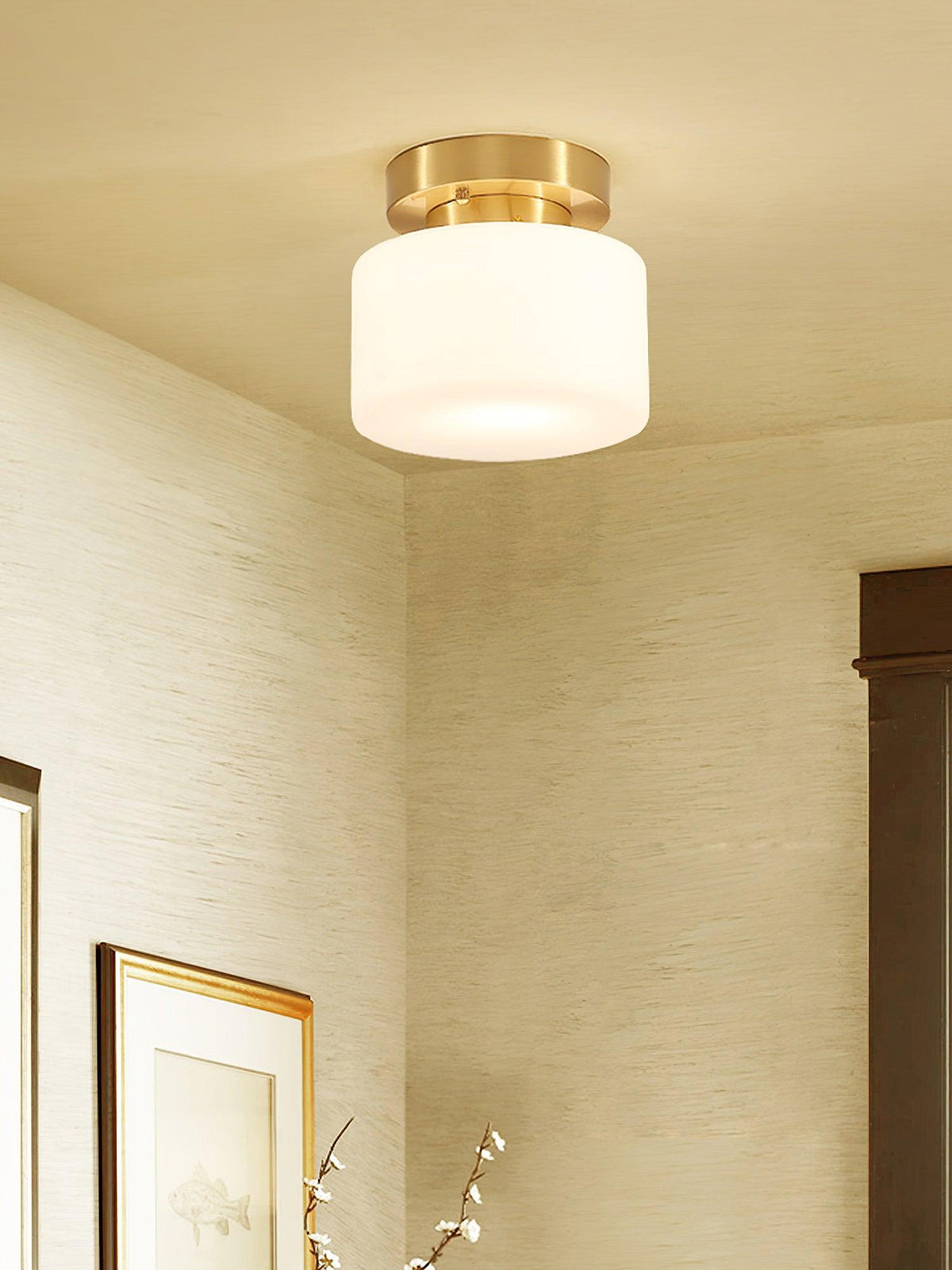 Clinio Flush Mount Ceiling Light in Brass and Opal Glass