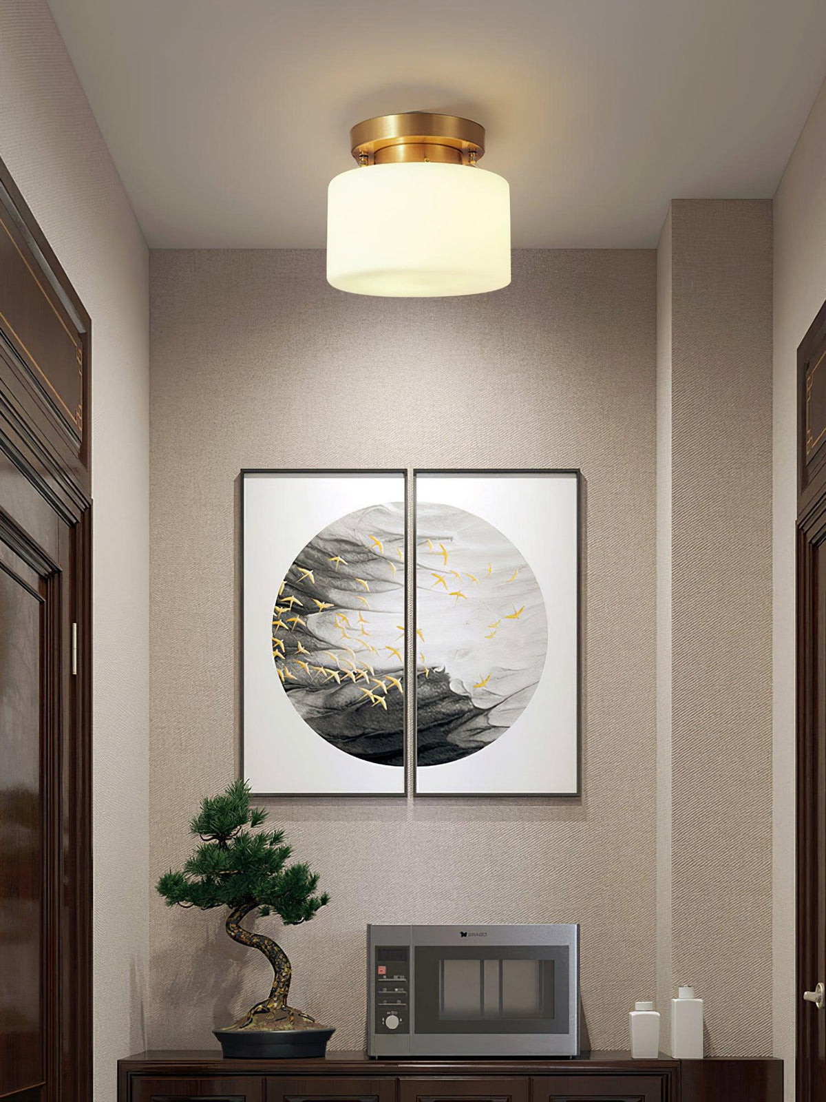 Clinio Flush Mount Ceiling Light in Brass and Opal Glass