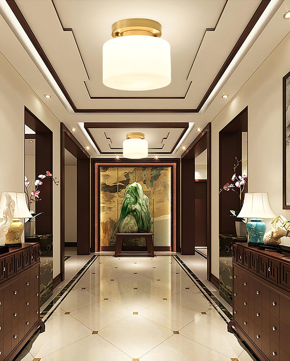 Clinio Flush Mount Ceiling Light in Brass and Opal Glass