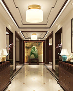 Clinio Flush Mount Ceiling Light in Brass and Opal Glass