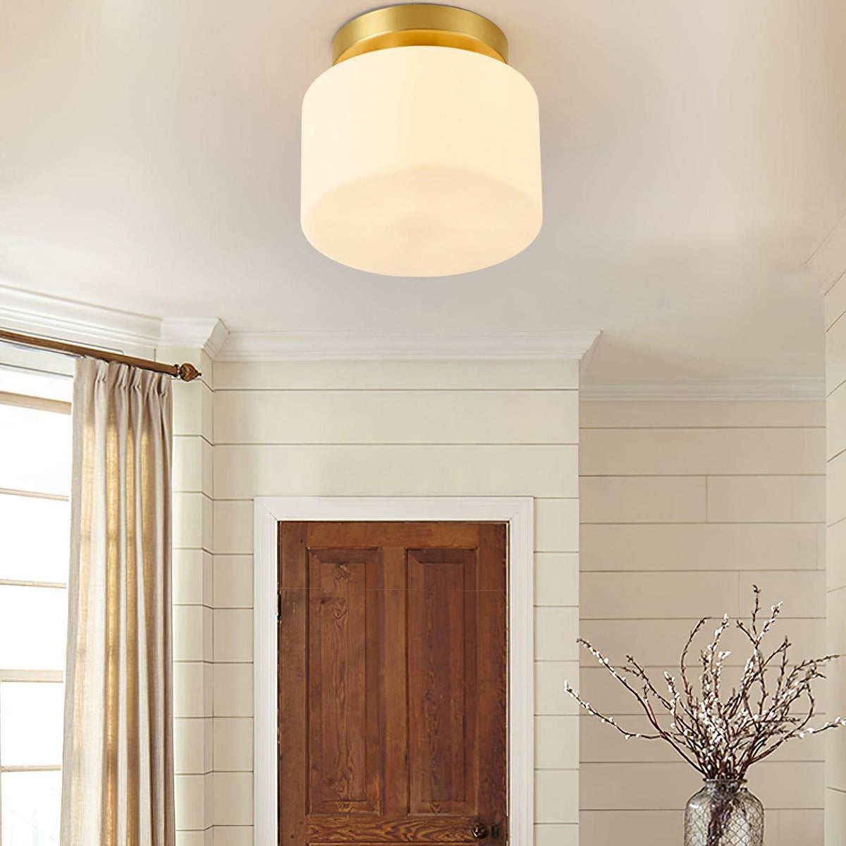 Clinio Flush Mount Ceiling Light in Brass and Opal Glass