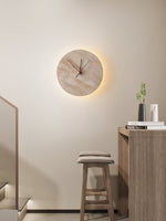 Travertine Wall Sconce with Integrated Clock – Modern Stone LED Wall Light