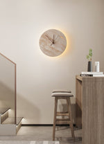 Travertine Wall Sconce with Integrated Clock – Modern Stone LED Wall Light