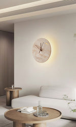 Travertine Wall Sconce with Integrated Clock – Modern Stone LED Wall Light
