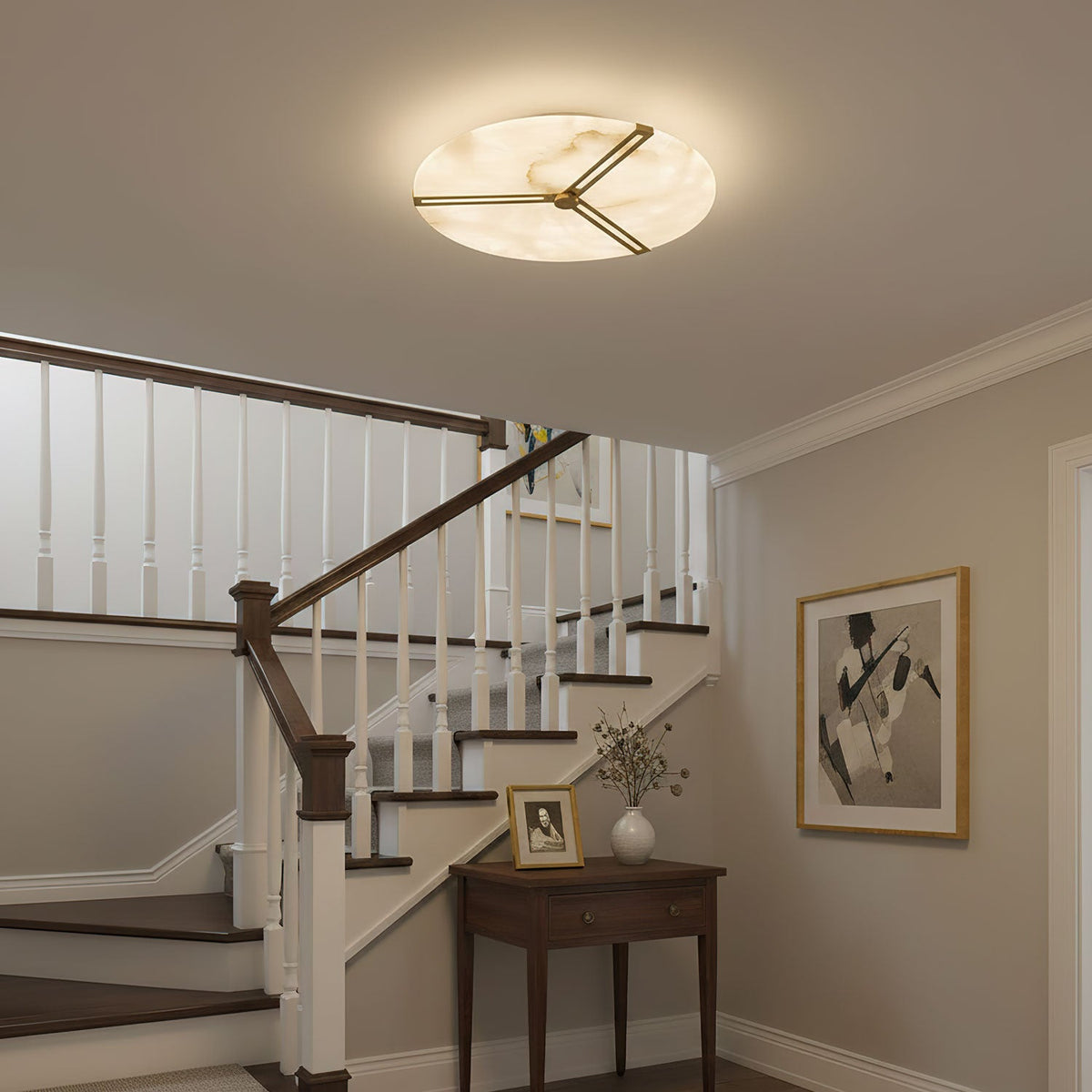 Clocks Alabaster Ceiling Light – Modern Brass Flush Mount for Living Room & Bedroom