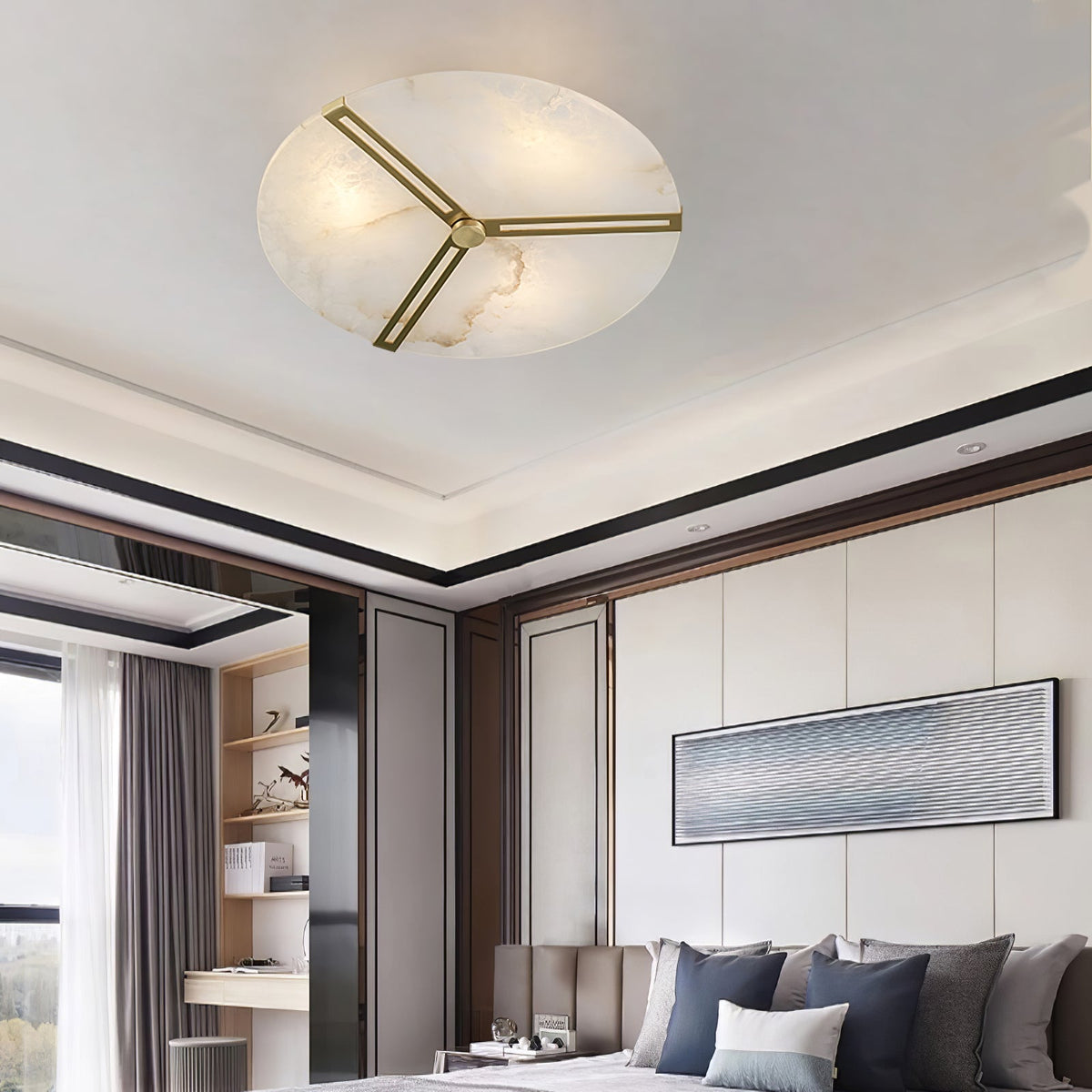 Clocks Alabaster Ceiling Light – Modern Brass Flush Mount for Living Room & Bedroom