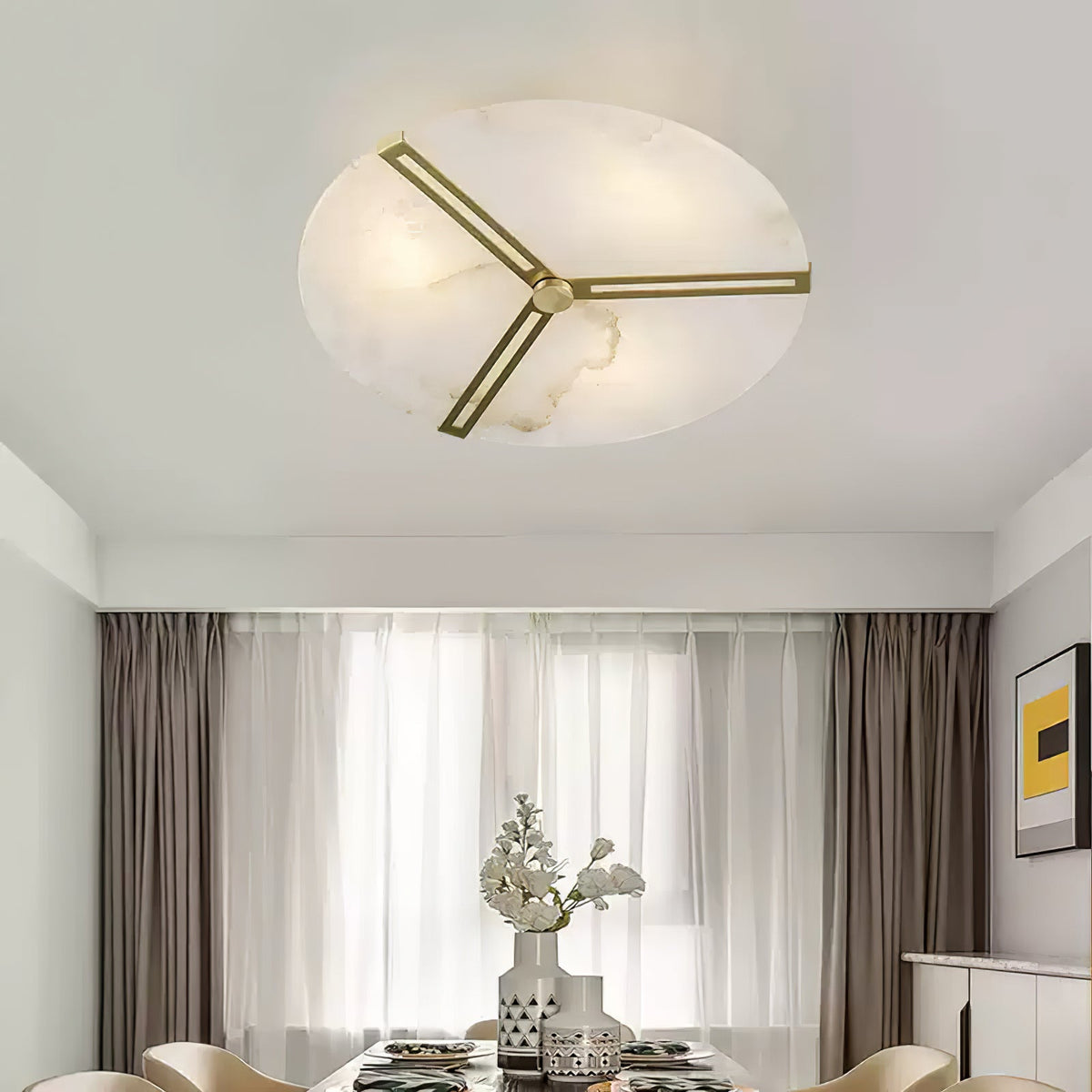 Clocks Alabaster Ceiling Light – Modern Brass Flush Mount for Living Room & Bedroom