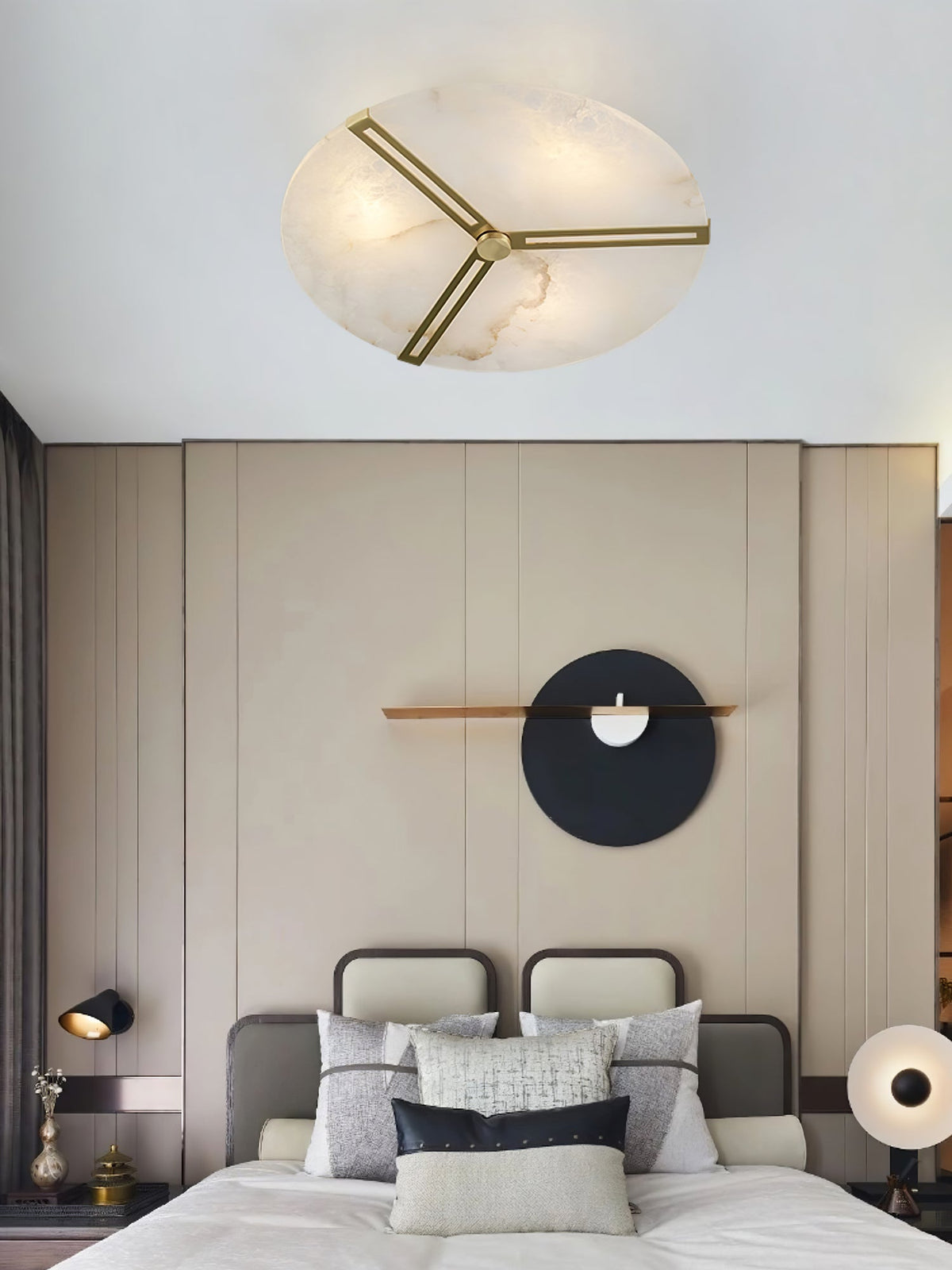 Clocks Alabaster Ceiling Light – Modern Brass Flush Mount for Living Room & Bedroom