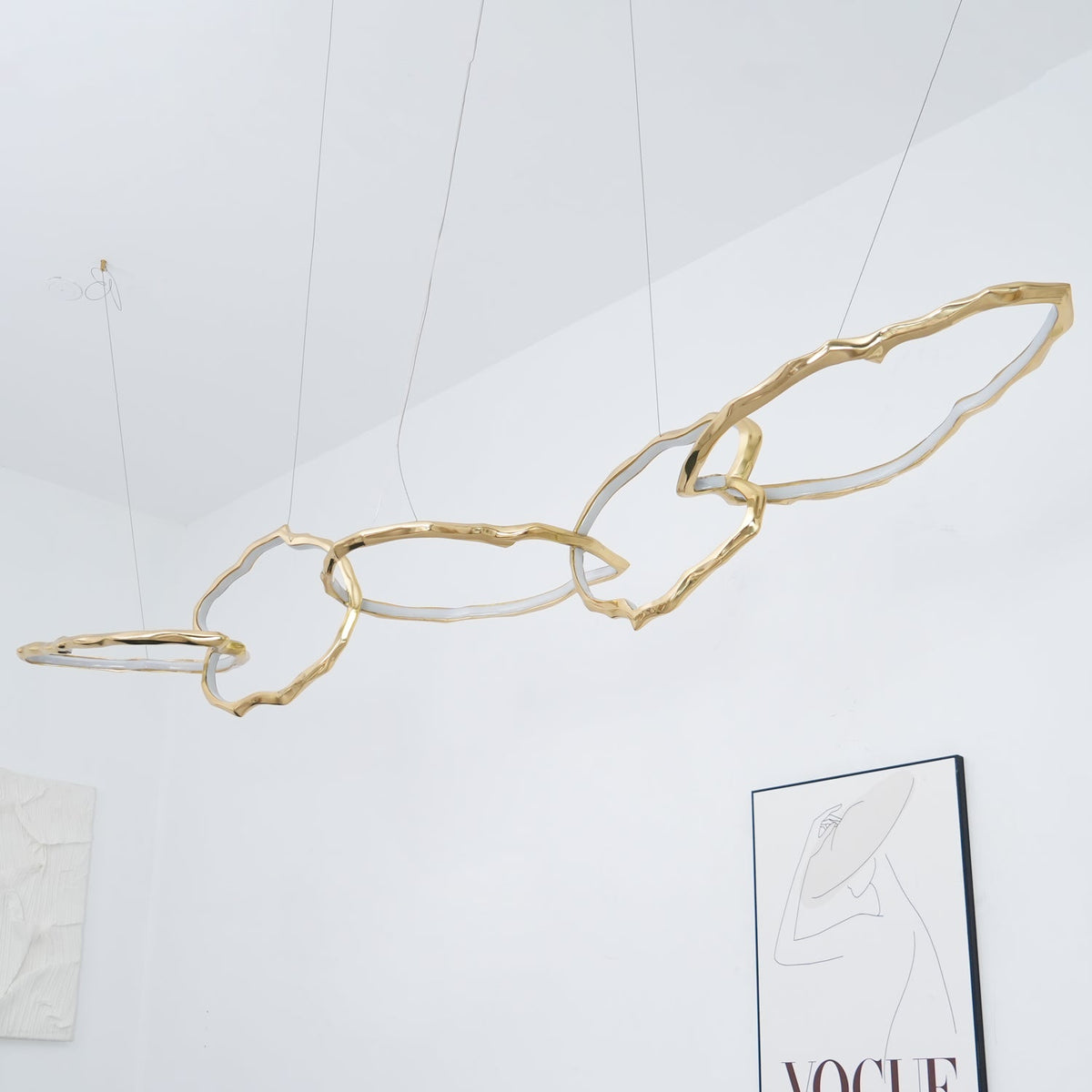 Cloud Rings Brass LED Chandelier, Modern Sculptural Pendant Light