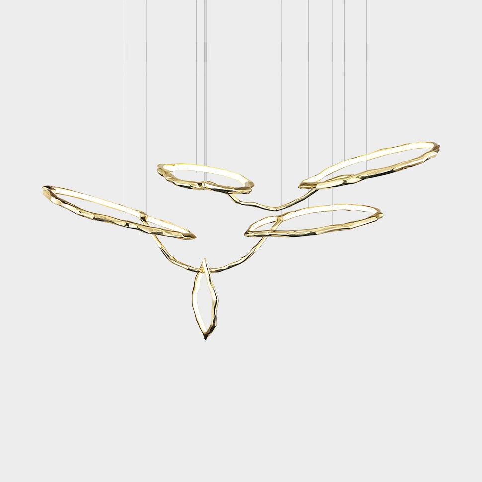 Cloud Rings Brass LED Chandelier, Modern Sculptural Pendant Light