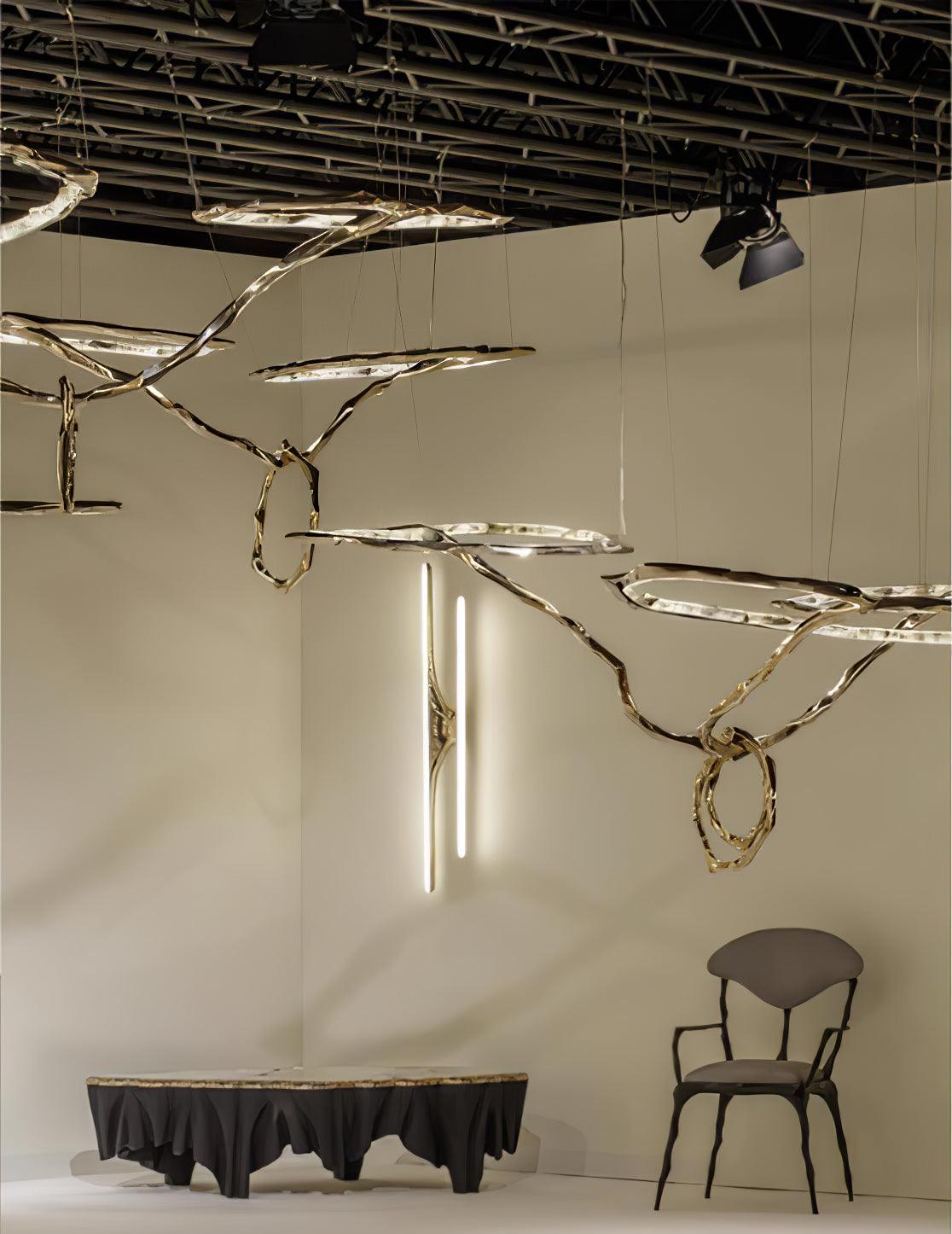 Cloud Rings Brass LED Chandelier, Modern Sculptural Pendant Light