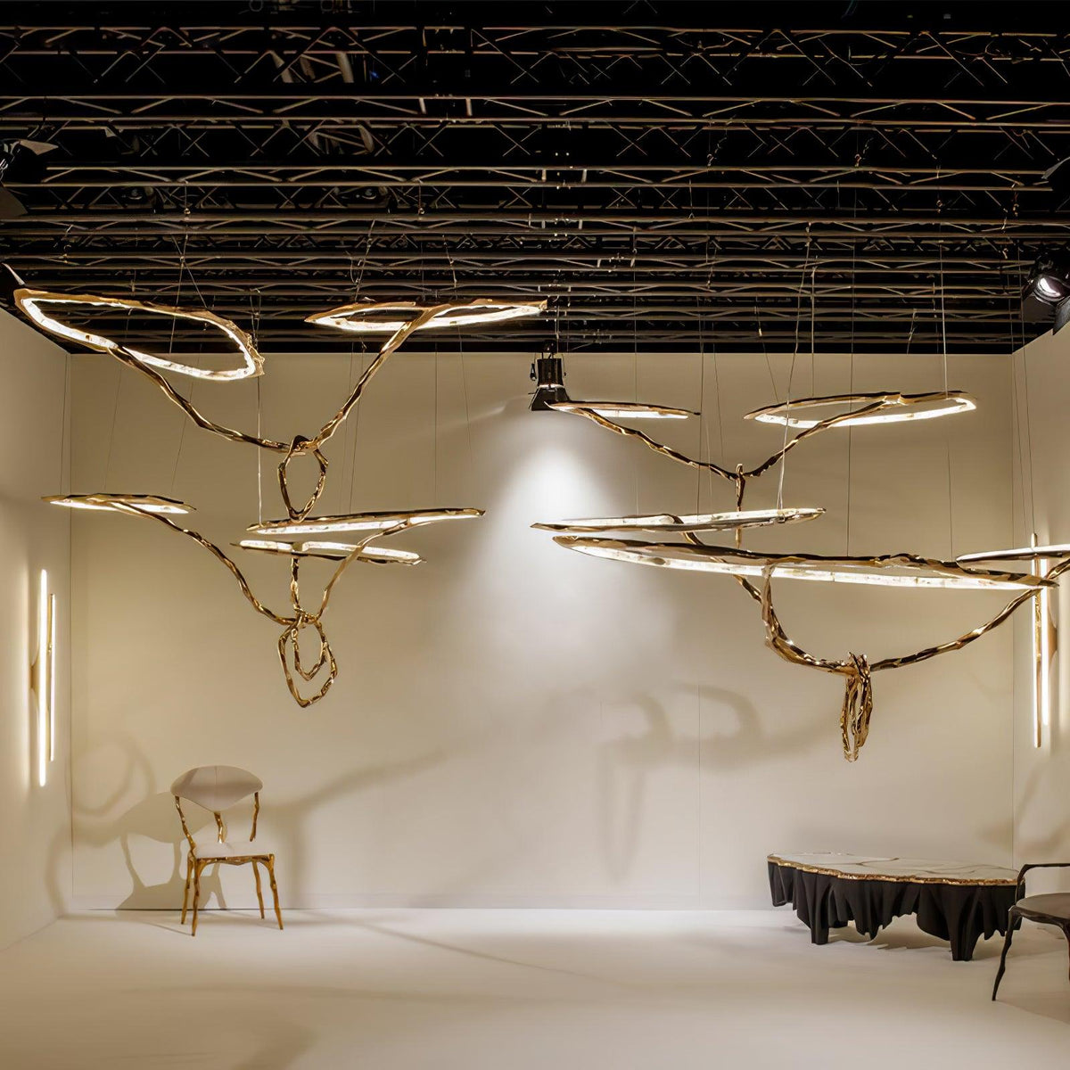 Cloud Rings Brass LED Chandelier, Modern Sculptural Pendant Light
